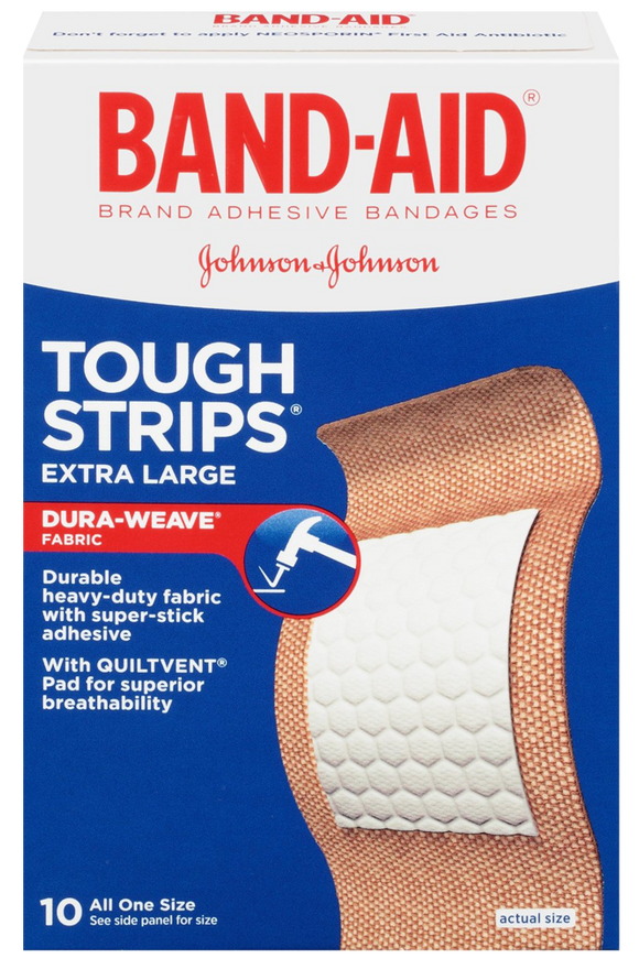 Band-Aid Brand Adhesive Bandages Extra Large Tough Strips 10 Count