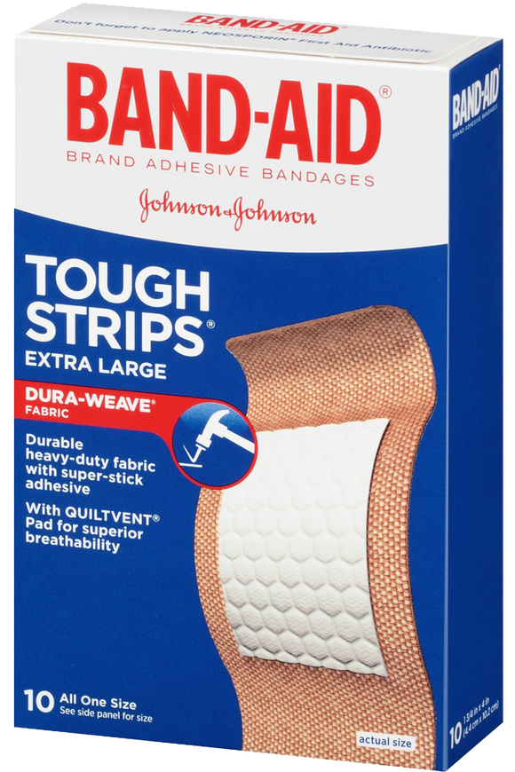 Band-Aid Brand Adhesive Bandages Extra Large Tough Strips 10 Count