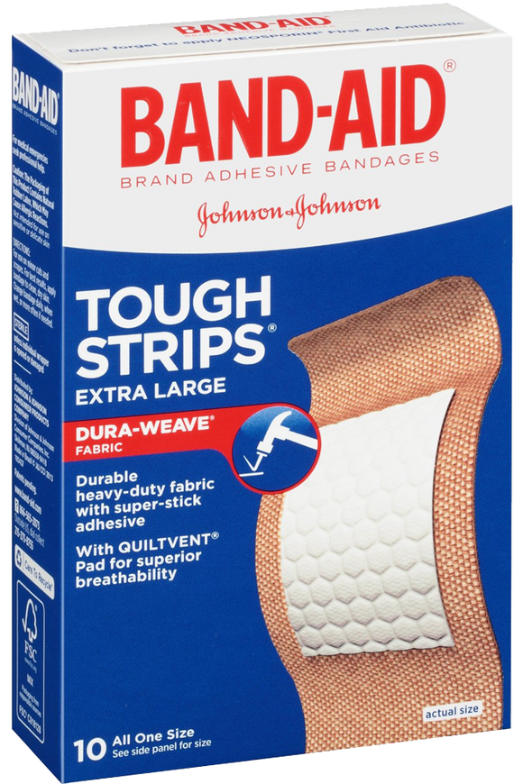 Band-Aid Brand Adhesive Bandages Extra Large Tough Strips 10 Count