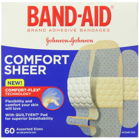 Band-Aid Brand Adhesive Bandages Sheer Strips Assorted 60 Count