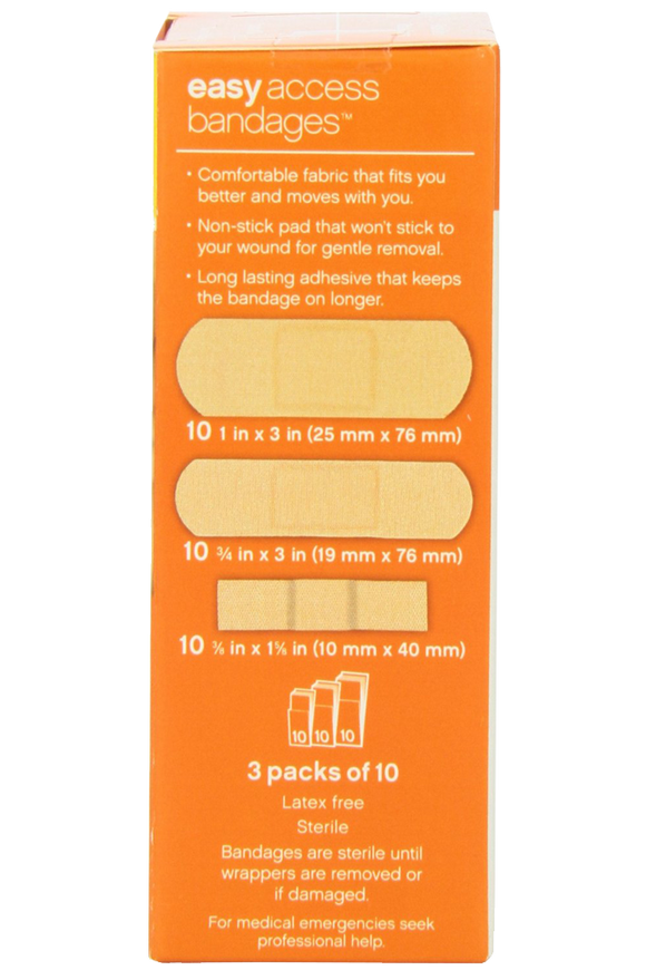Easy Care Easy Access Bandage Fabric Assorted Large Medium and Junior 30 Count